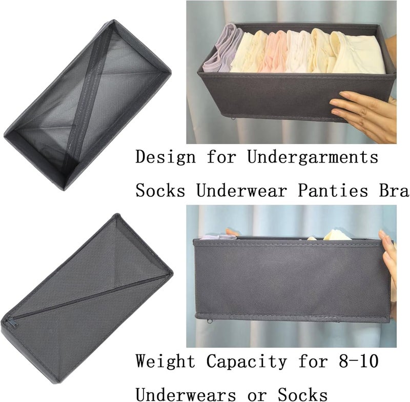 Bructhun Sock Drawer Organizer 3 Pack - Collapsible Fabric Storage Bins for Underwear Divider, Small Closet Organizers with 3 Compartments, Gray - Image 5
